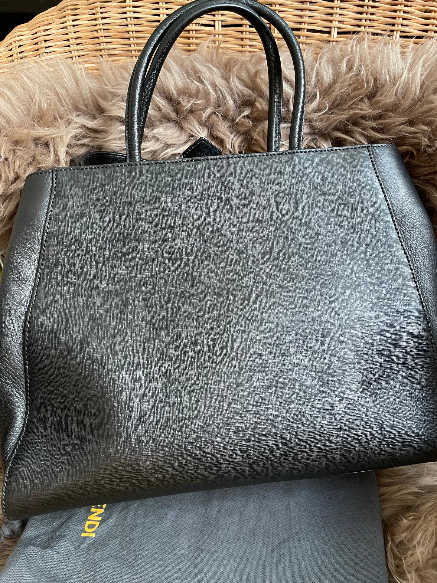 Preloved Fendi 2 Jours Bag Medium in Black w/initial