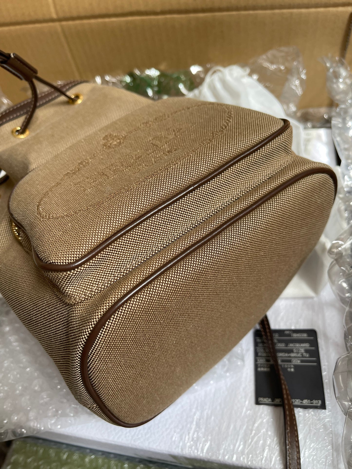 Preloved Prada 2021 Logo Jacquard Bucket Bag