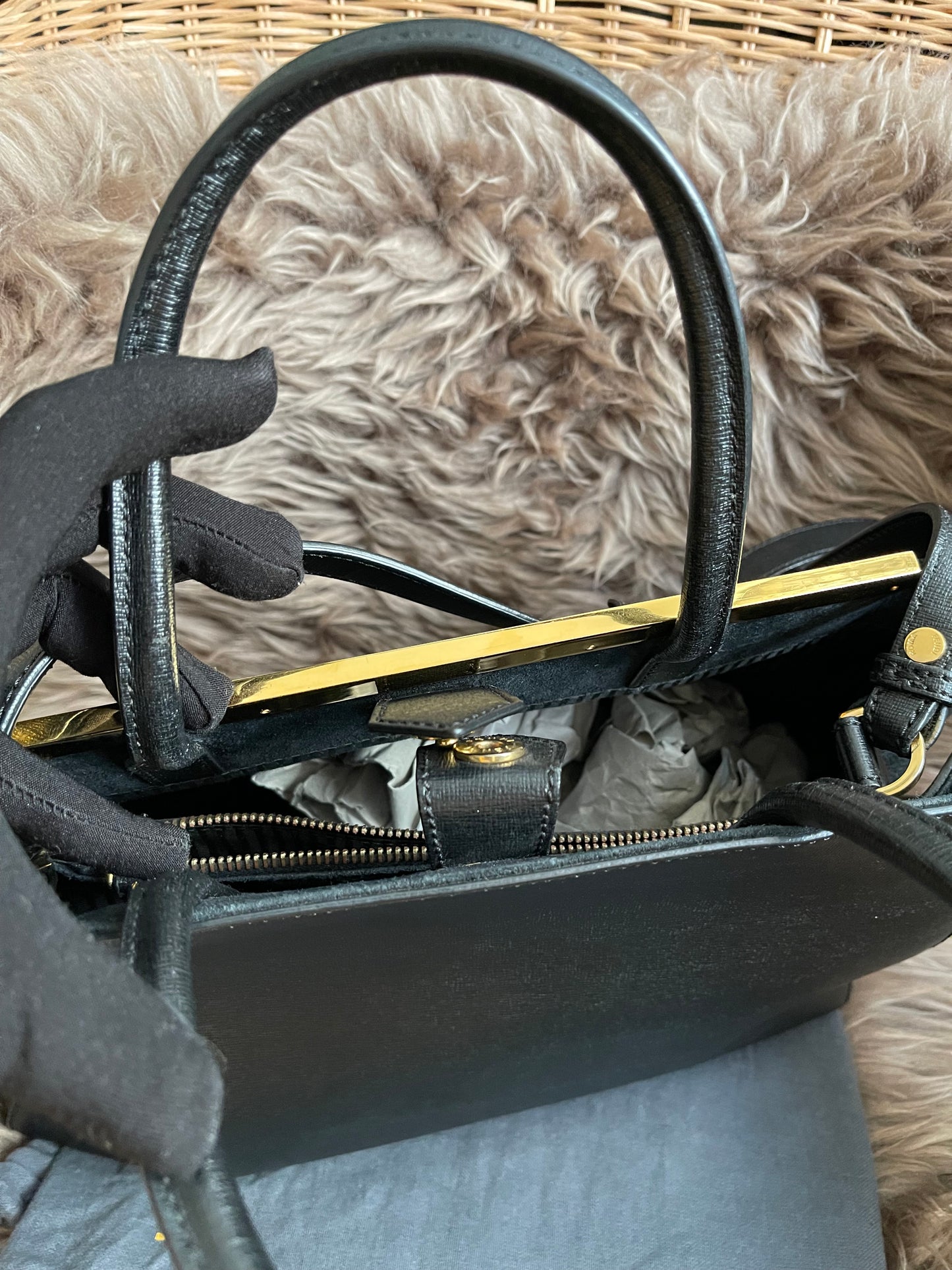 Preloved Fendi 2 Jours Bag Medium in Black w/initial