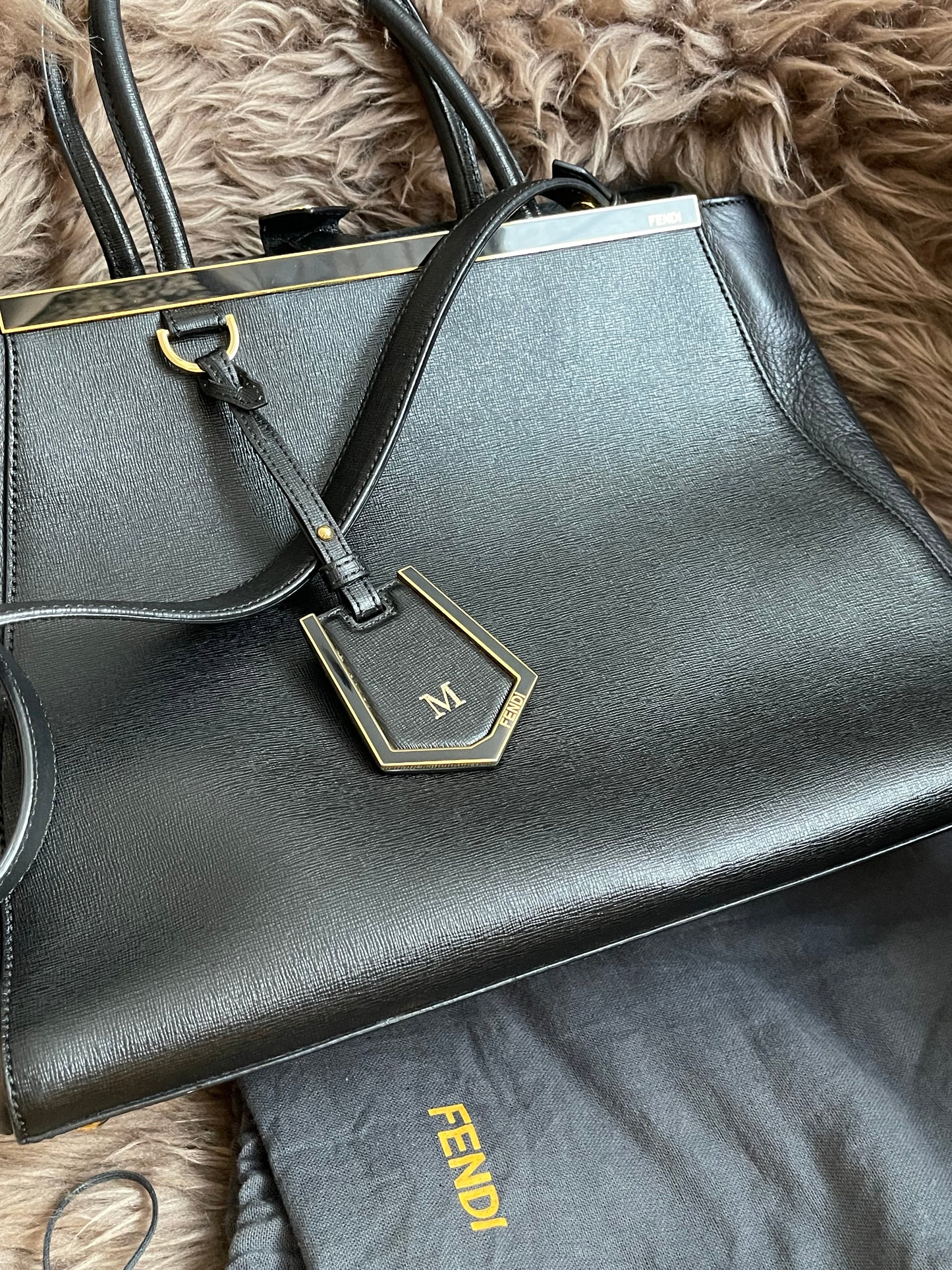 Preloved Fendi 2 Jours Bag Medium in Black w/initial