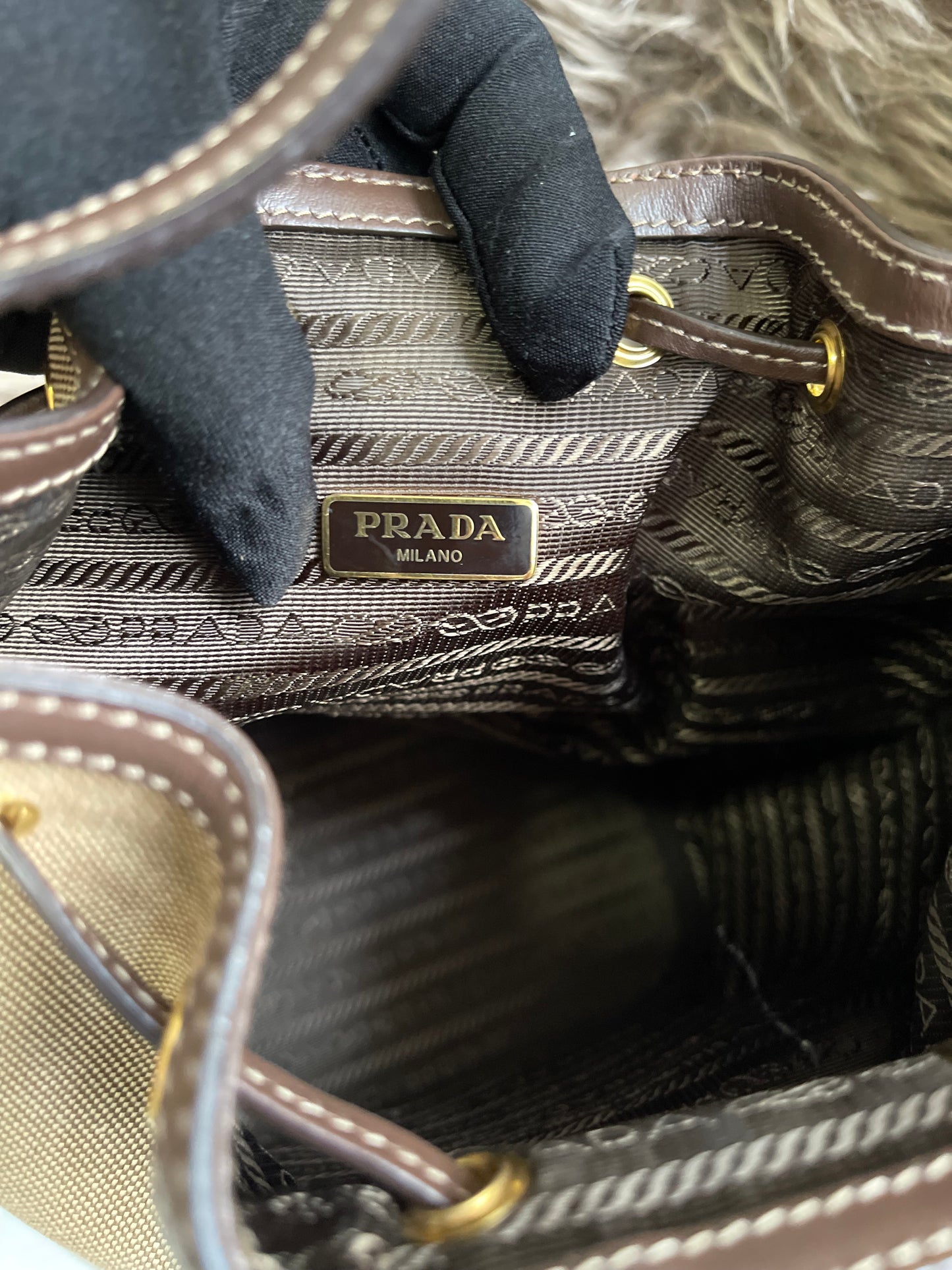 Preloved Prada 2021 Logo Jacquard Bucket Bag