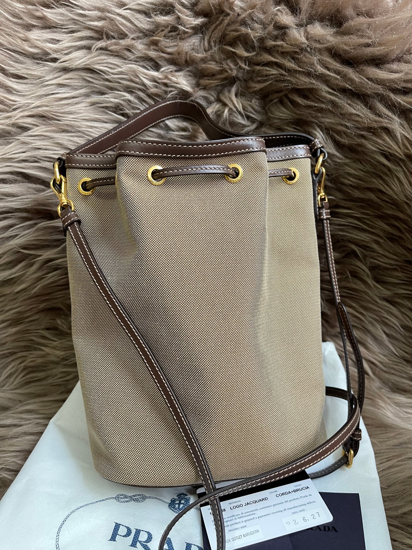 Preloved Prada 2021 Logo Jacquard Bucket Bag