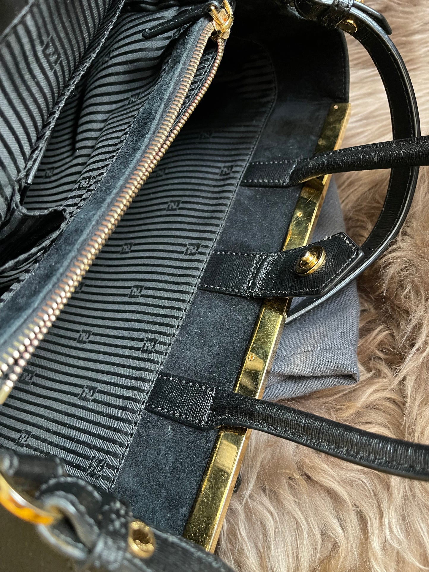 Preloved Fendi 2 Jours Bag Medium in Black w/initial