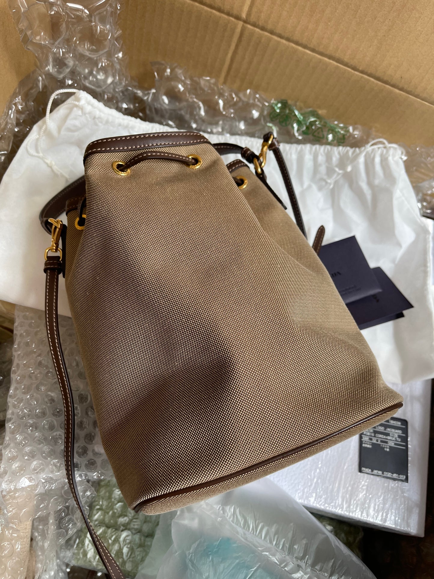 Preloved Prada 2021 Logo Jacquard Bucket Bag