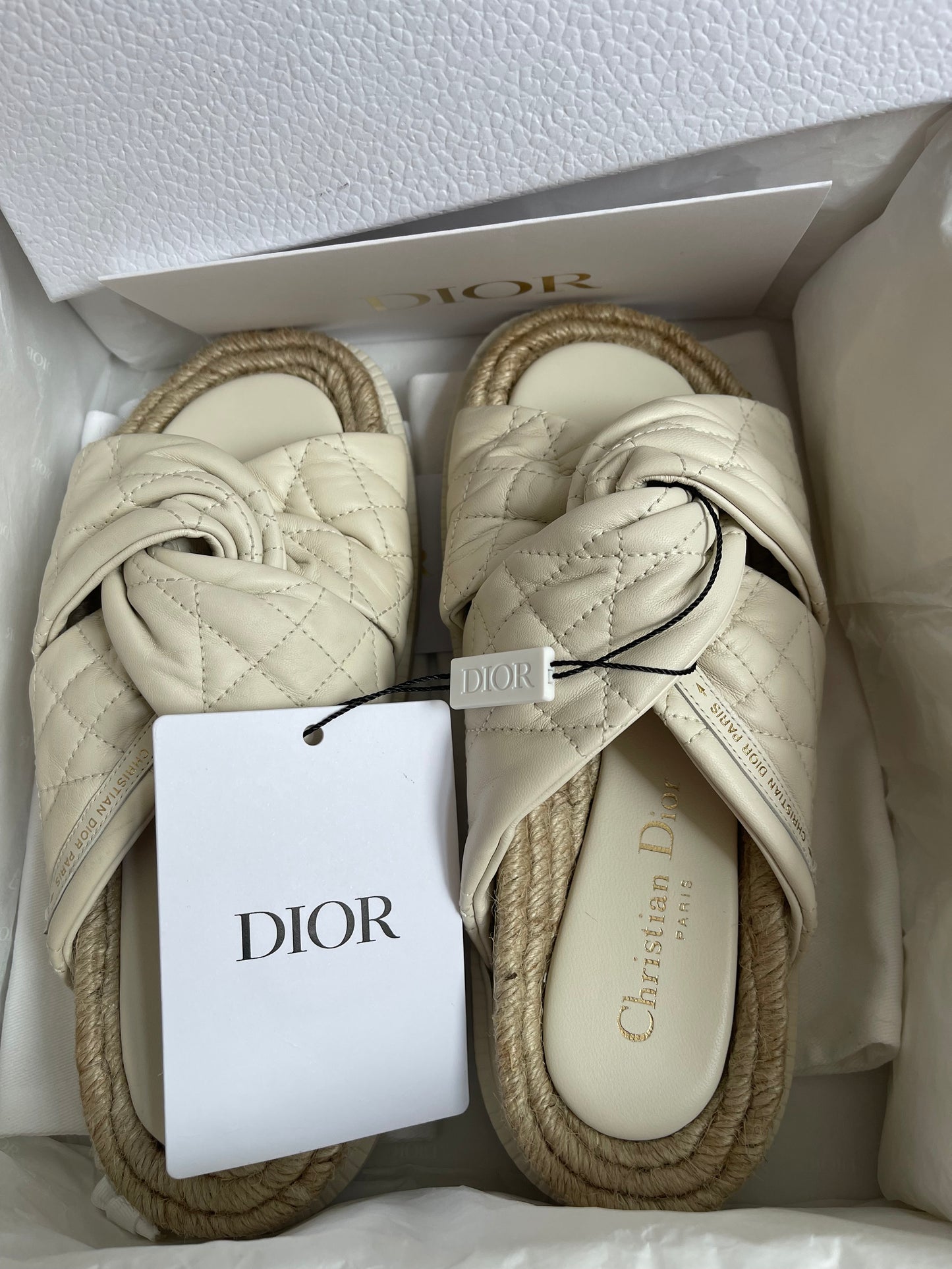 UNUSED Christian Dior White Cannage D Twist Slide Sandal 37