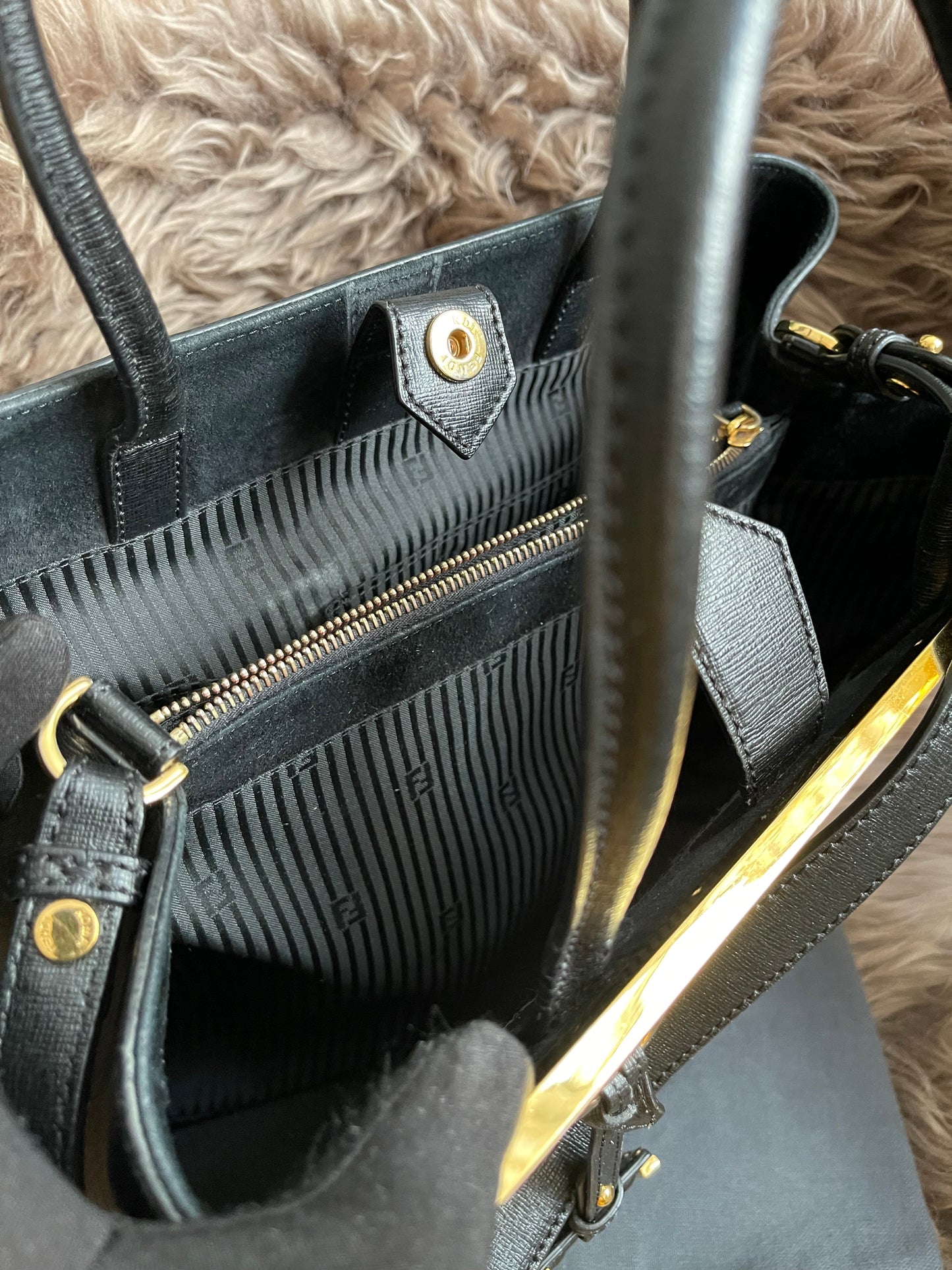 Preloved Fendi 2 Jours Bag Medium in Black w/initial
