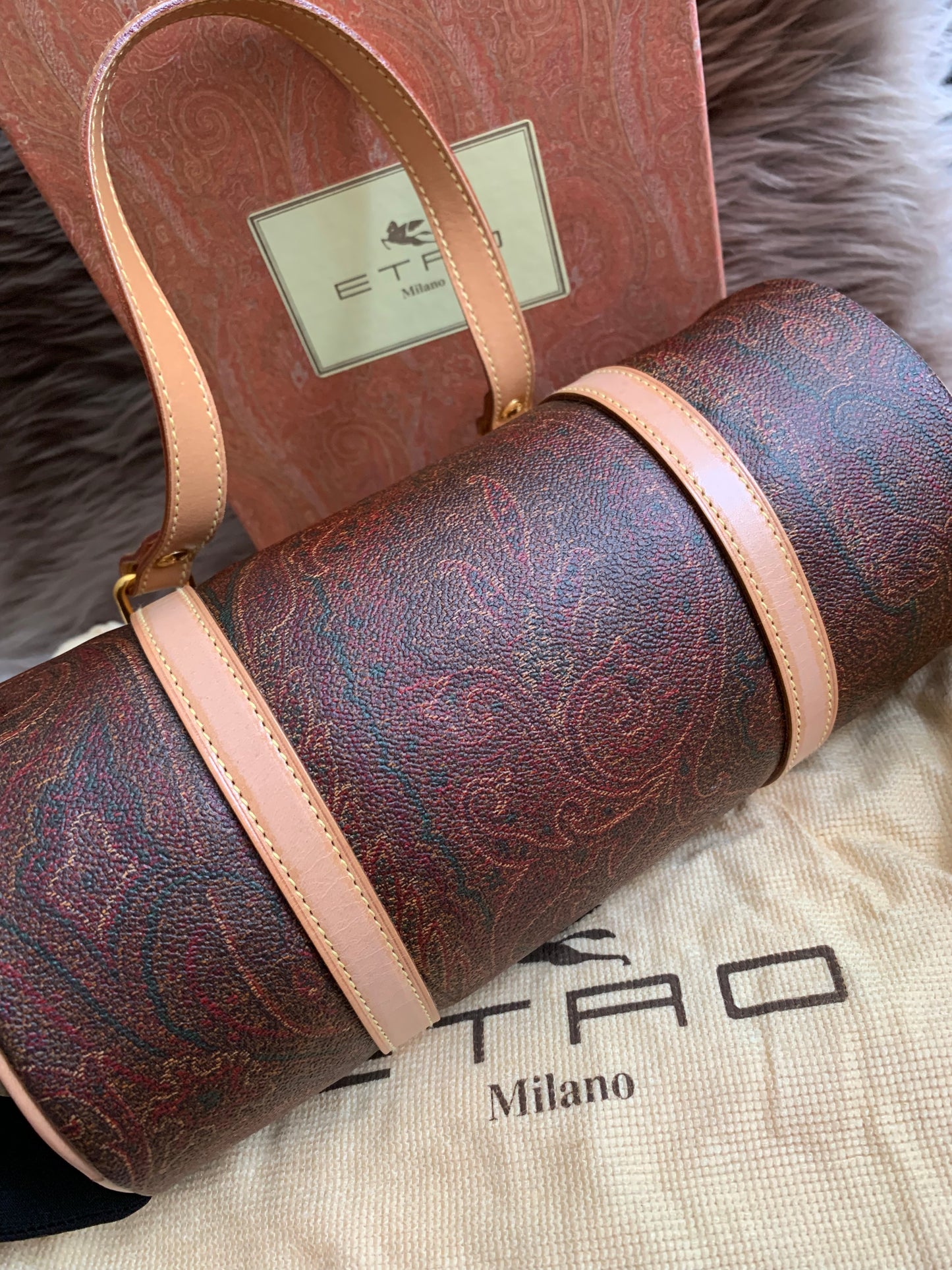 Etro Multicolor Paisley Print Coated Canvas and Leather Barrel Bag