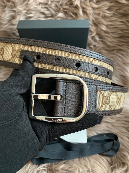 GUCCI GG SUPREME GUCCISSIMA CALFSKIN PALLADIUM BUCKLE BELT