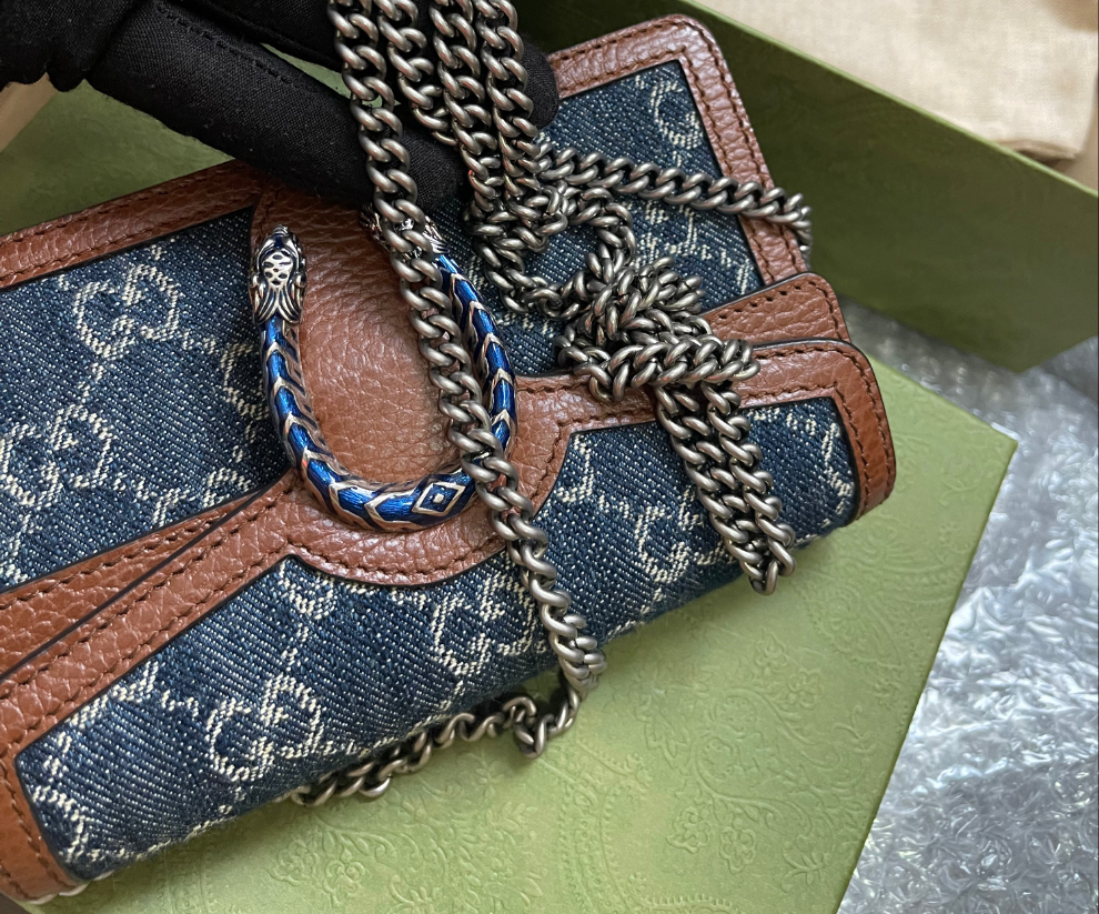 Preloved Gucci Blue/Brown Denim Super Mini GG Dionysus Crossbody Bag