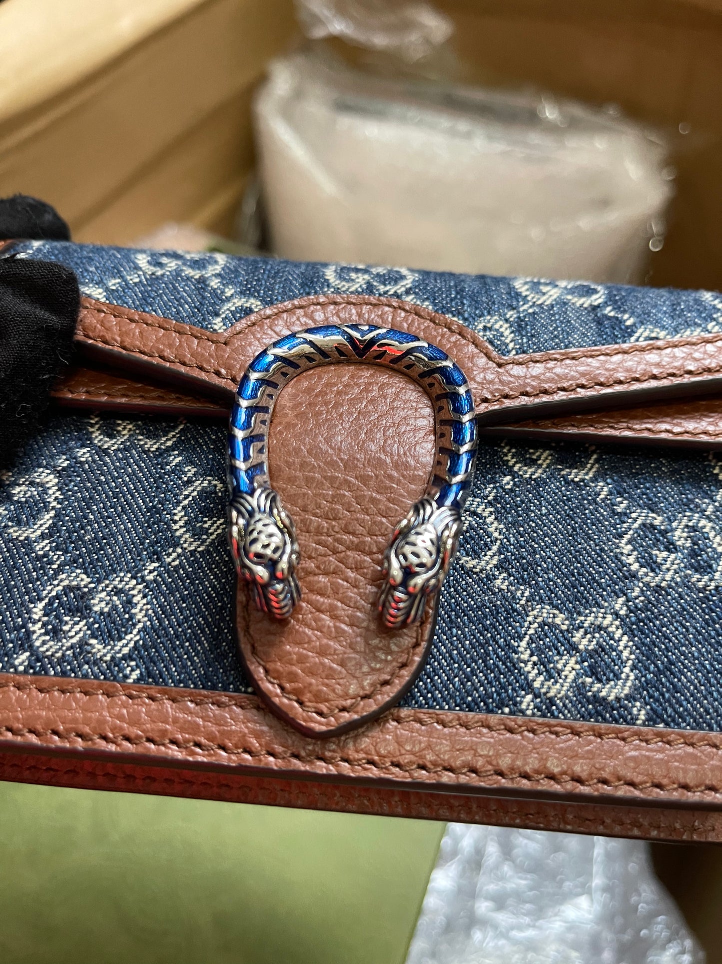 Preloved Gucci Blue/Brown Denim Super Mini GG Dionysus Crossbody Bag