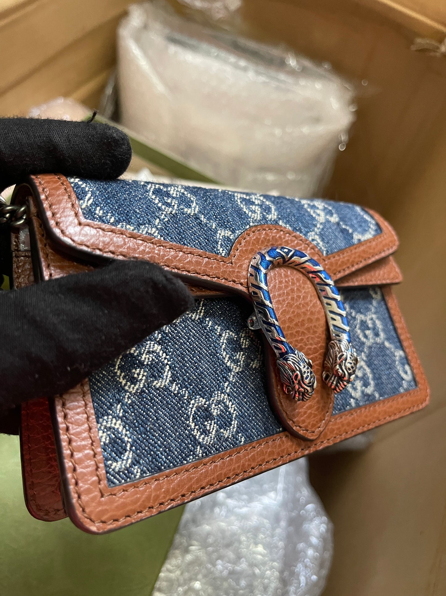 Preloved Gucci Blue/Brown Denim Super Mini GG Dionysus Crossbody Bag