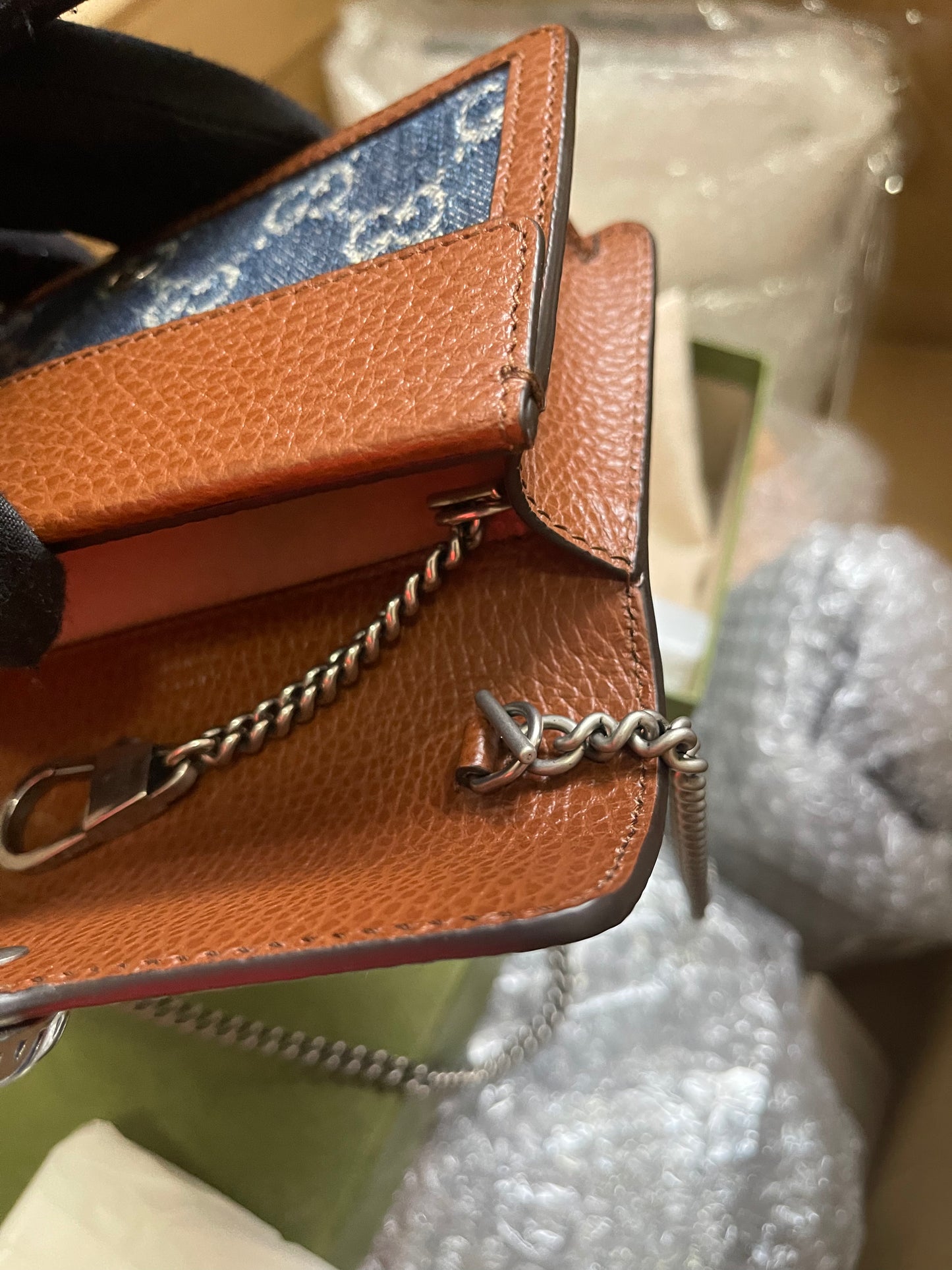 Preloved Gucci Blue/Brown Denim Super Mini GG Dionysus Crossbody Bag