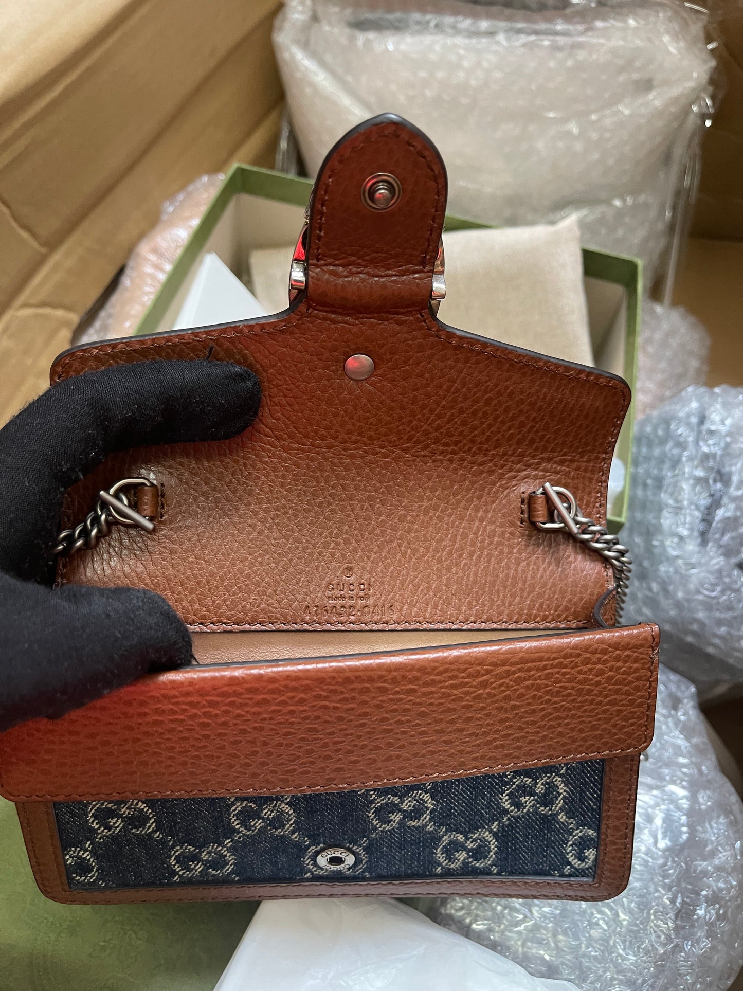 Preloved Gucci Blue/Brown Denim Super Mini GG Dionysus Crossbody Bag