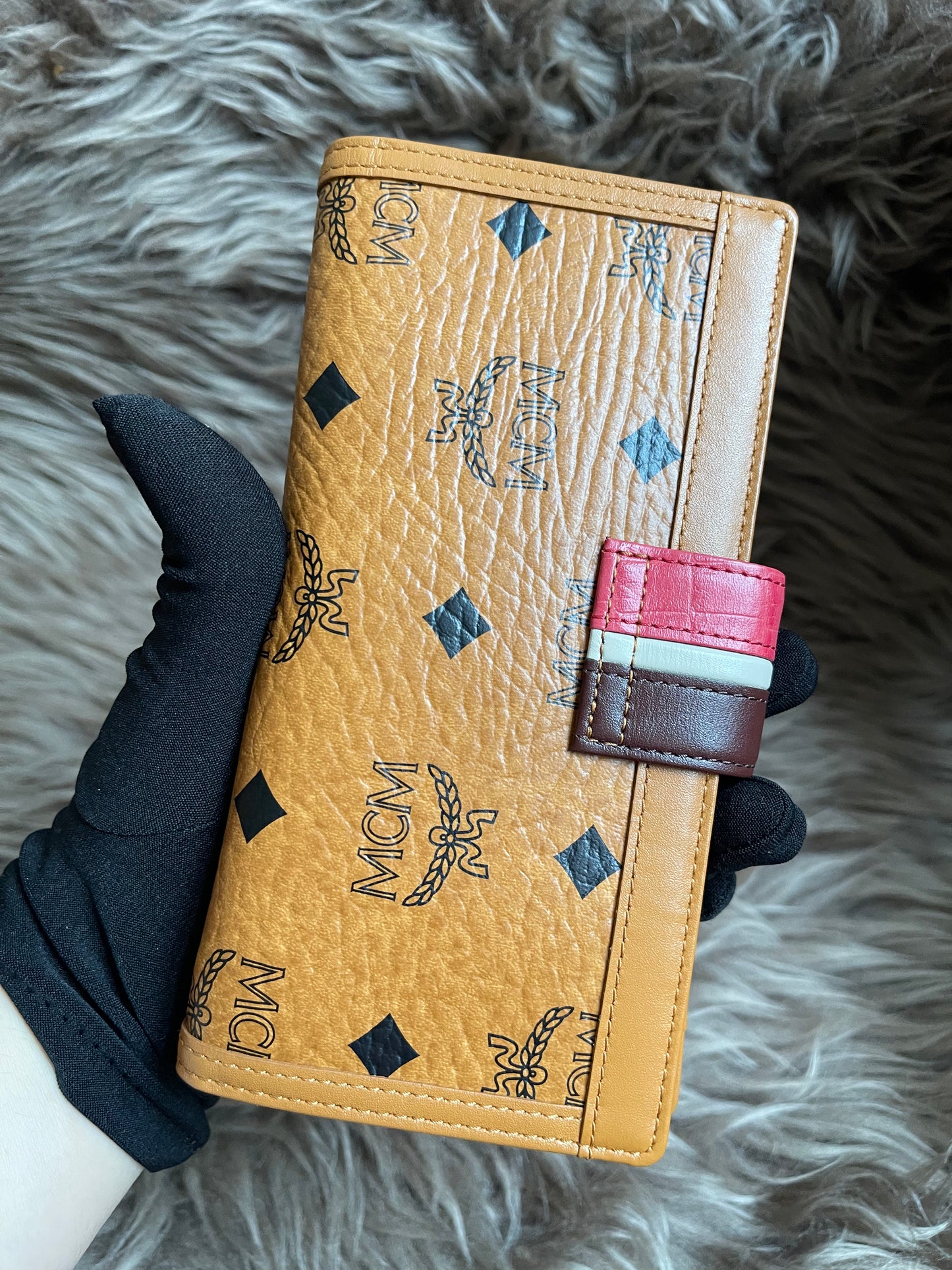 Preloved MCM Leather Wallet Pink Stripes
