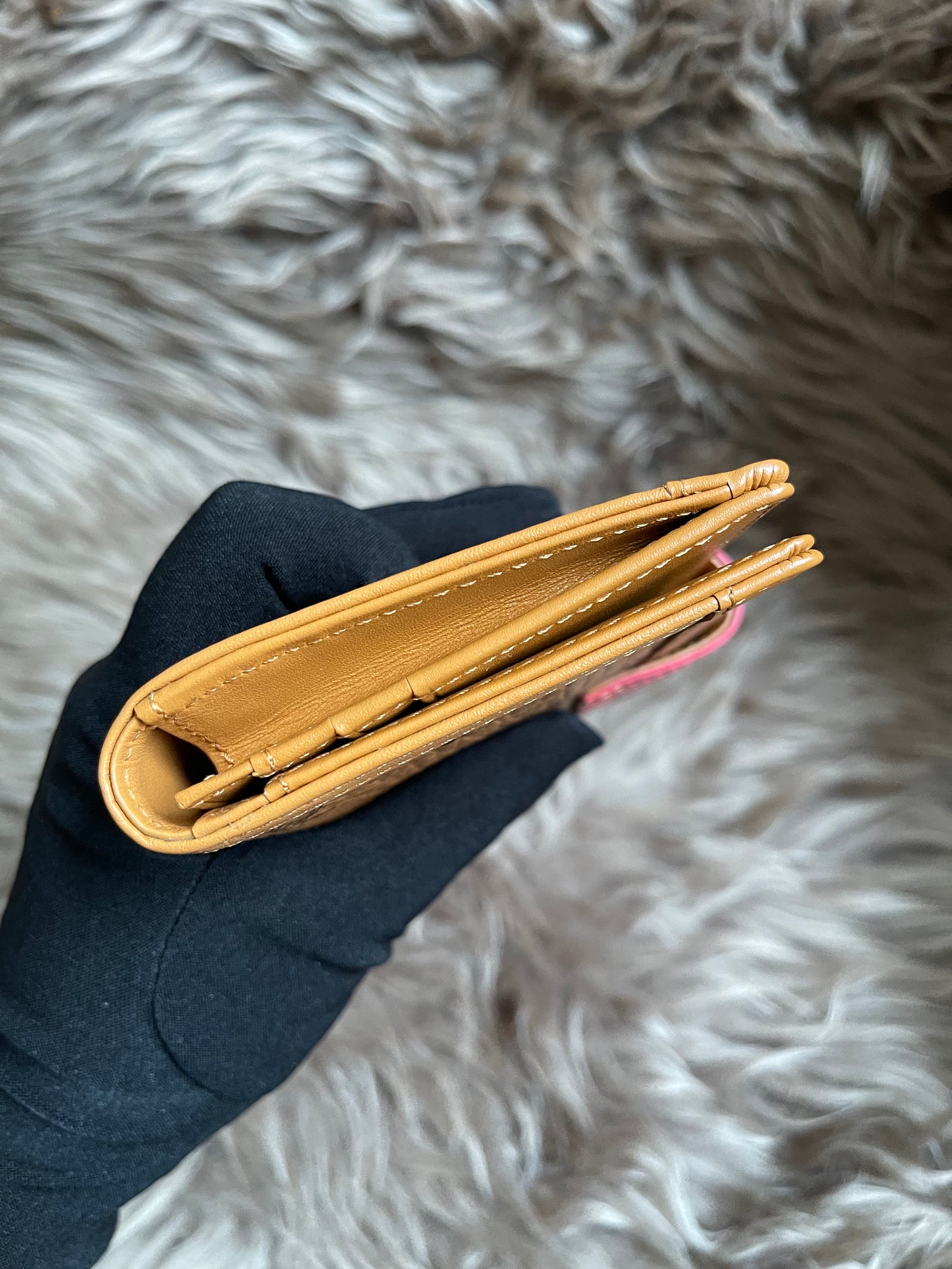 Preloved MCM Leather Wallet Pink Stripes