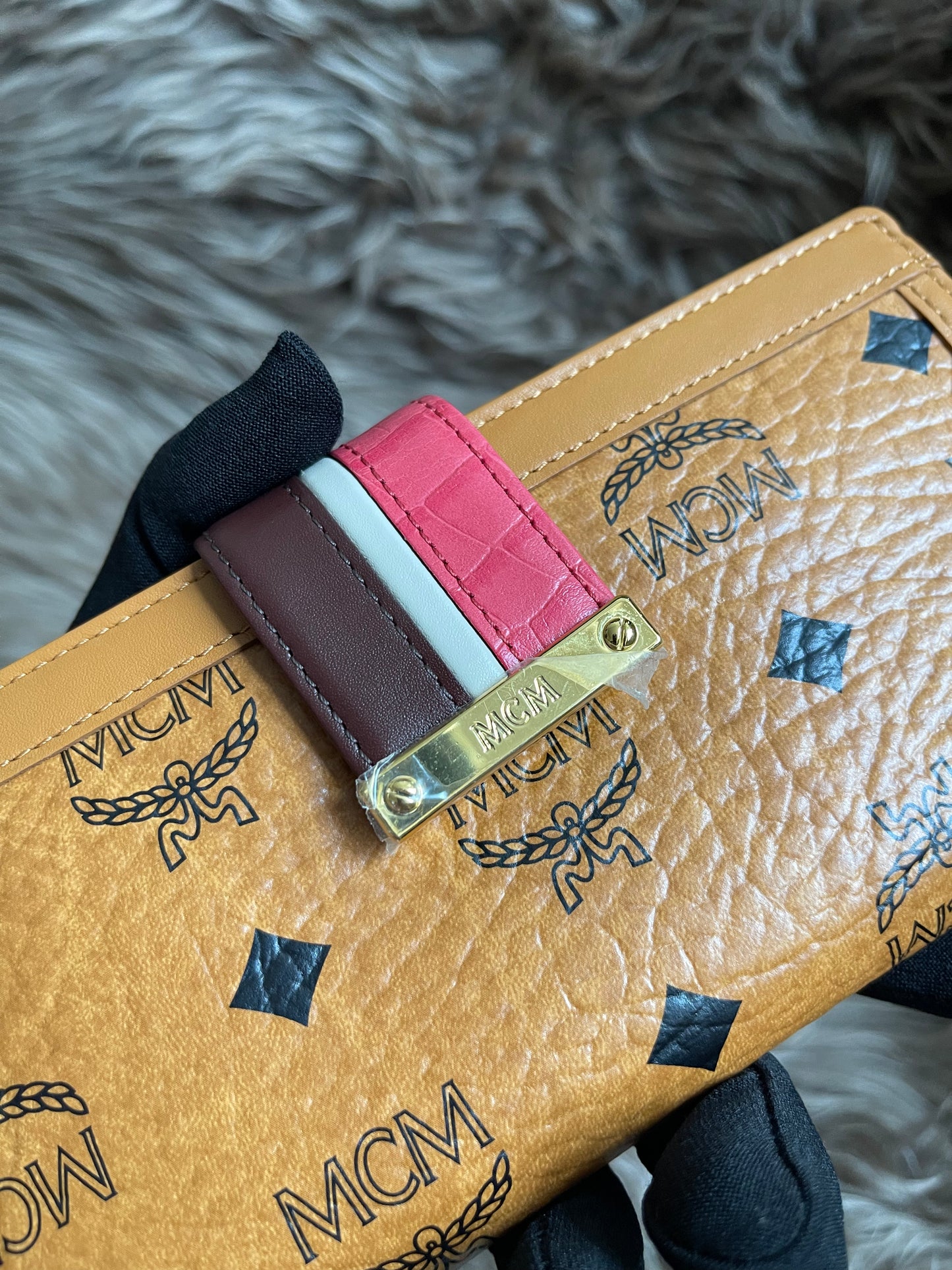 Preloved MCM Leather Wallet Pink Stripes