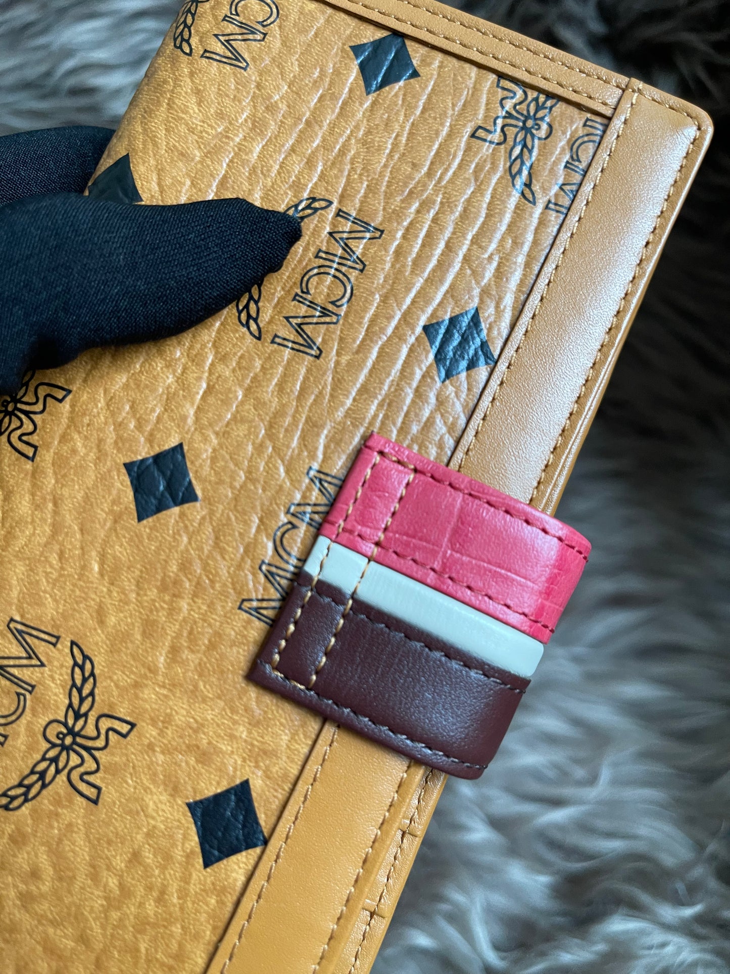 Preloved MCM Leather Wallet Pink Stripes