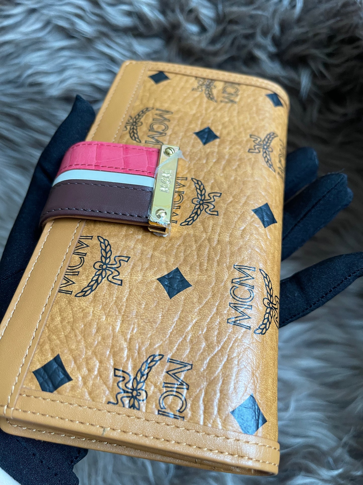 Preloved MCM Leather Wallet Pink Stripes