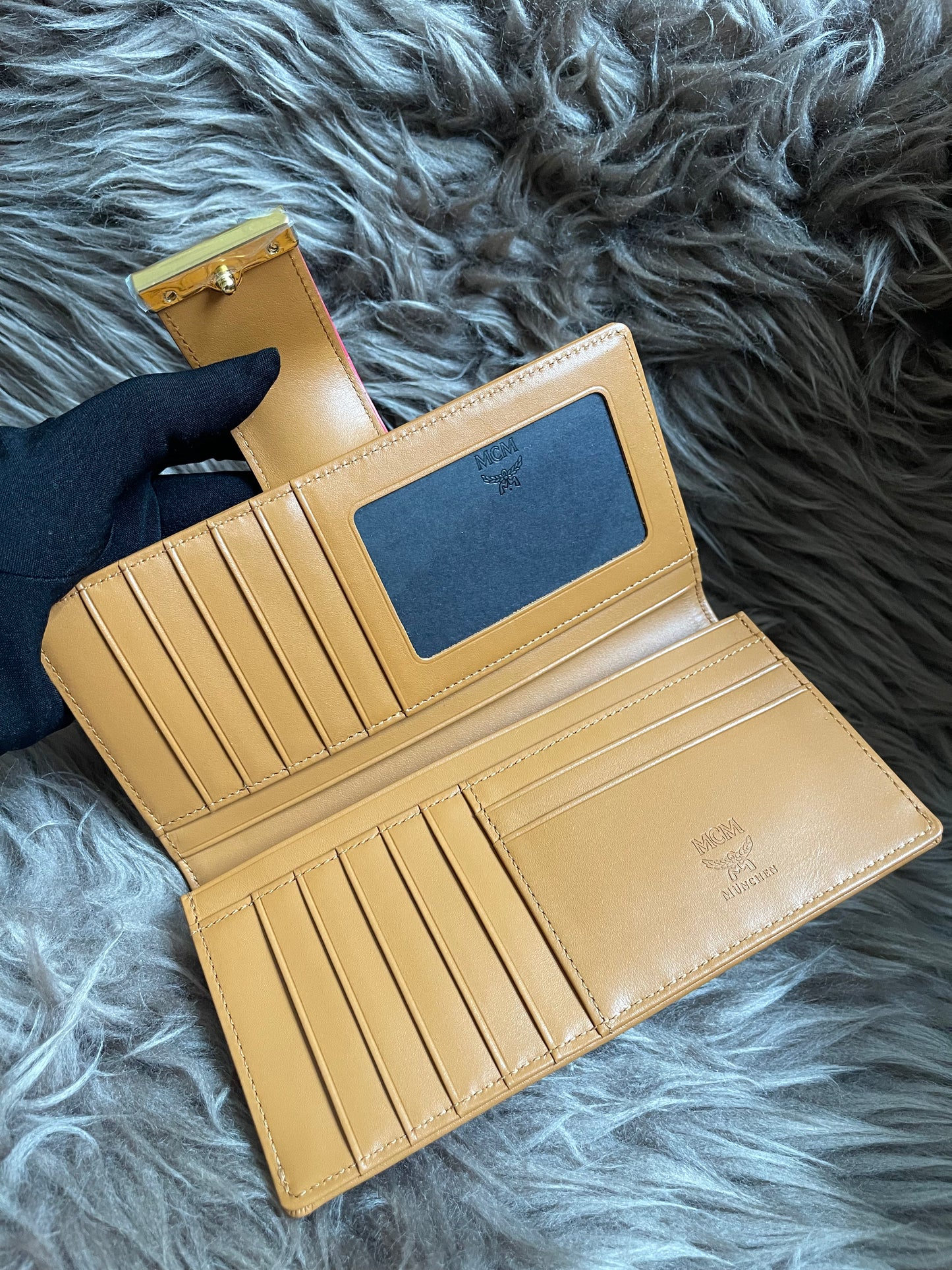 Preloved MCM Leather Wallet Pink Stripes