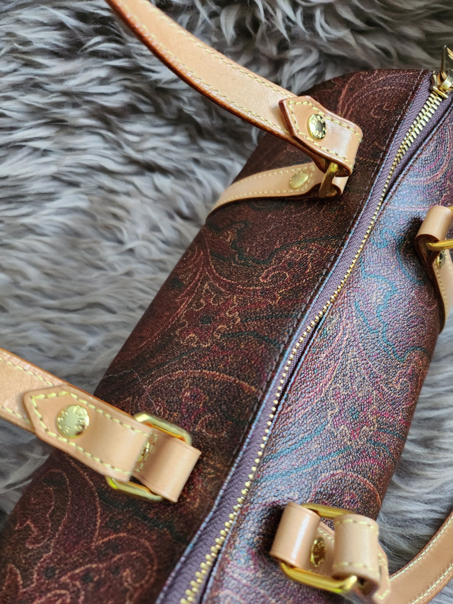 Etro Multicolor Paisley Print Coated Canvas and Leather Barrel Bag