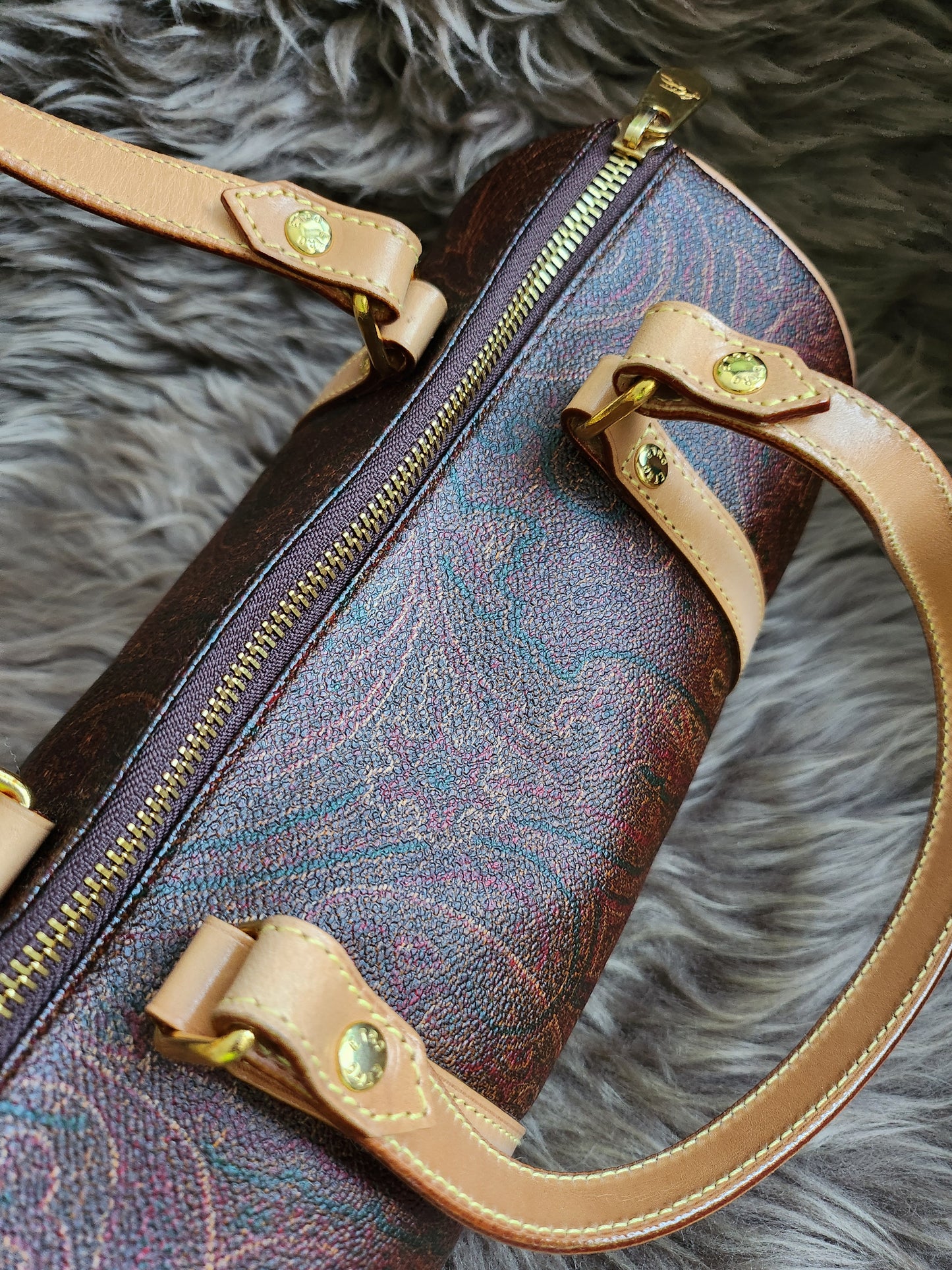 Etro Multicolor Paisley Print Coated Canvas and Leather Barrel Bag
