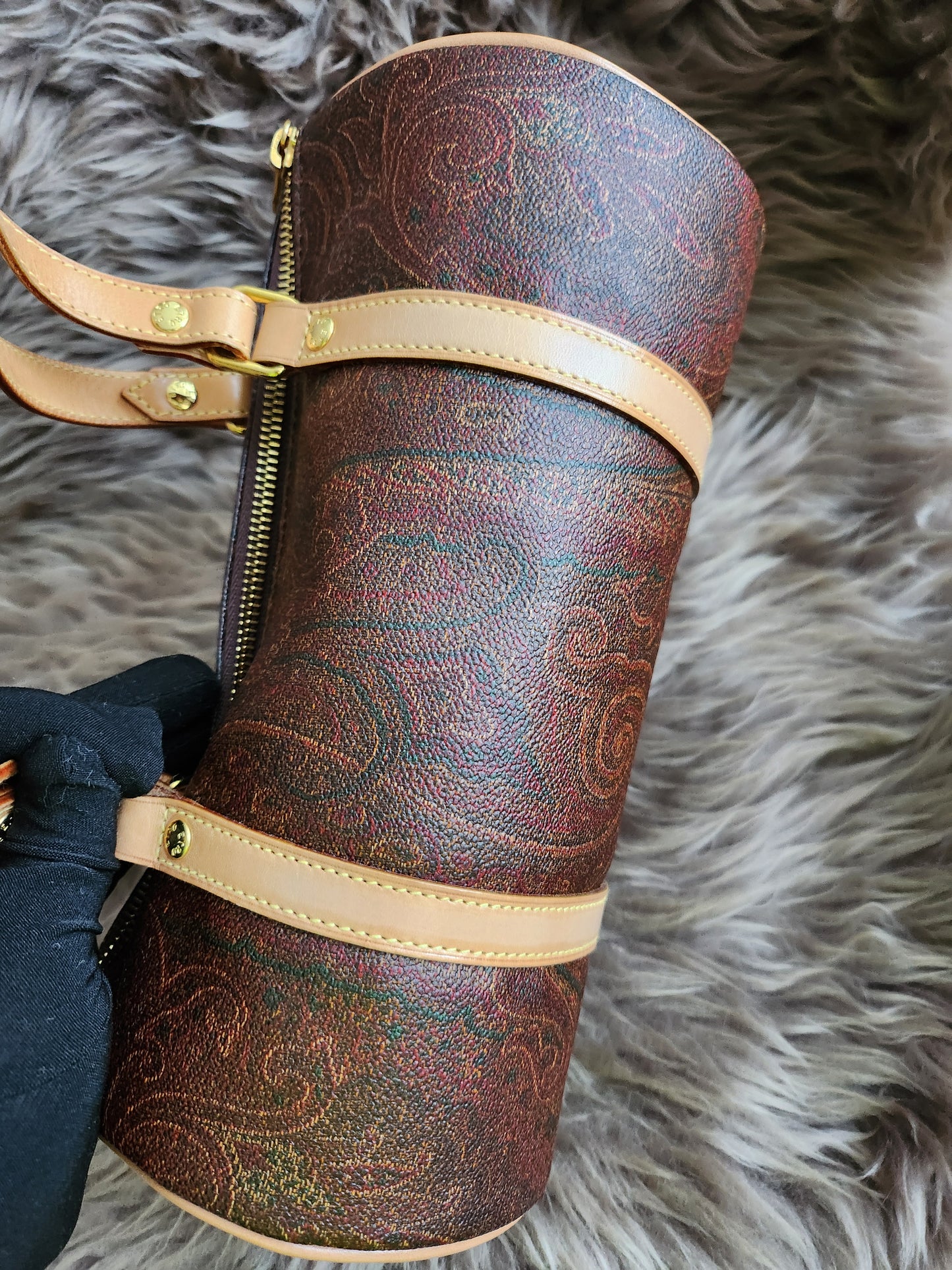 Etro Multicolor Paisley Print Coated Canvas and Leather Barrel Bag