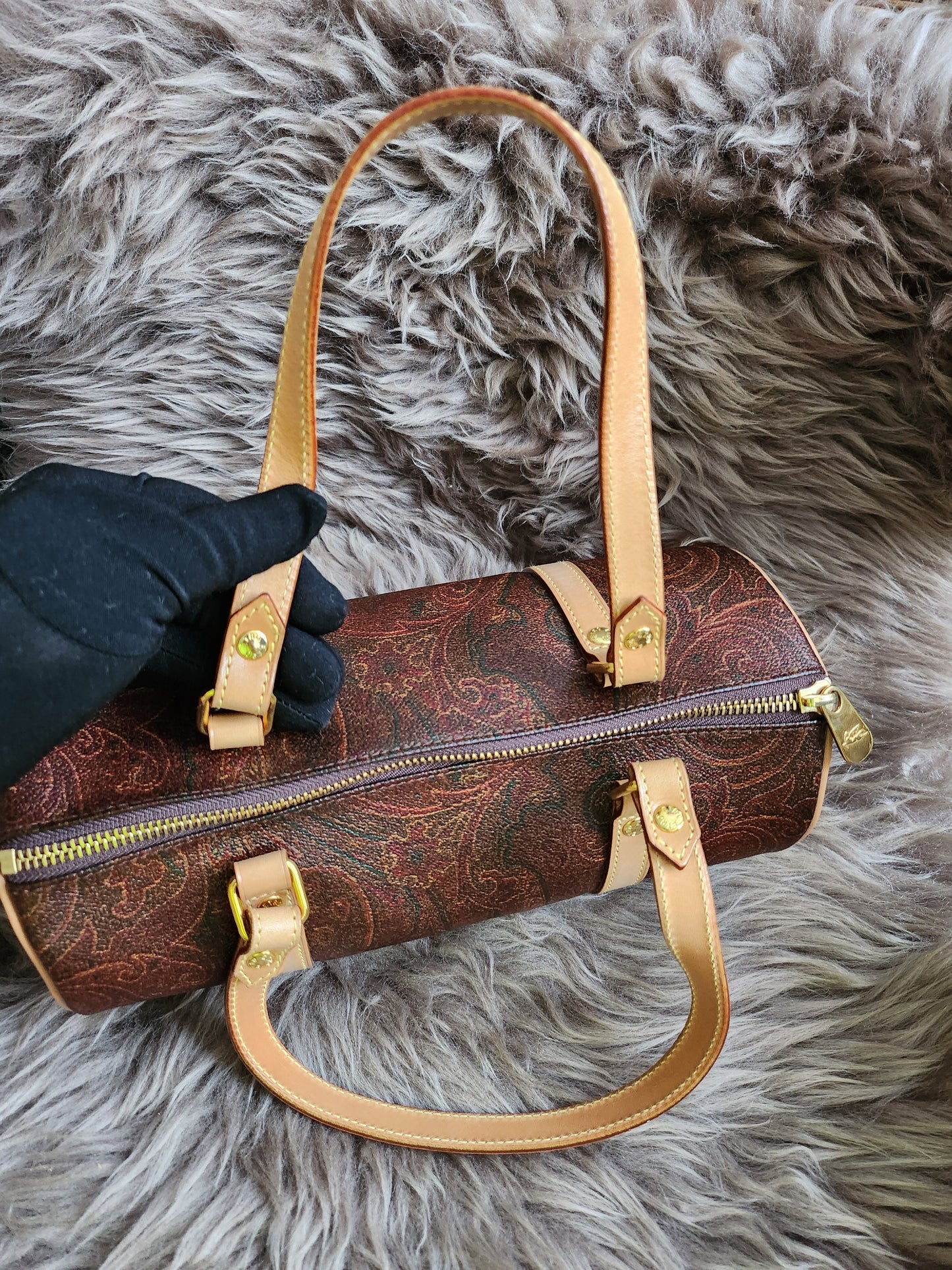 Etro Multicolor Paisley Print Coated Canvas and Leather Barrel Bag