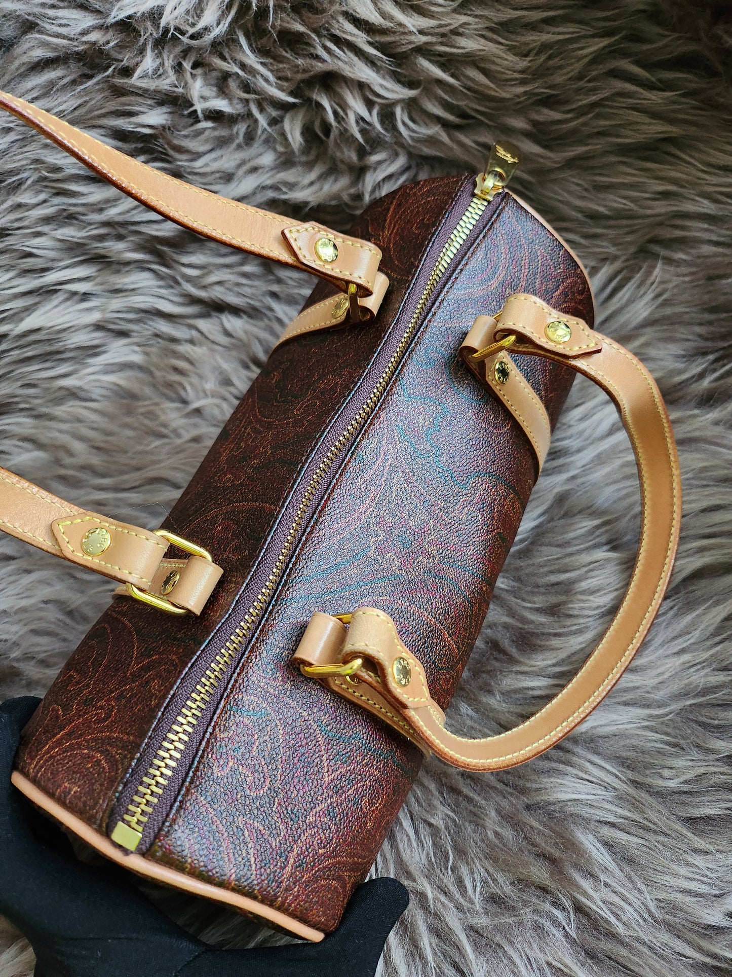 Etro Multicolor Paisley Print Coated Canvas and Leather Barrel Bag