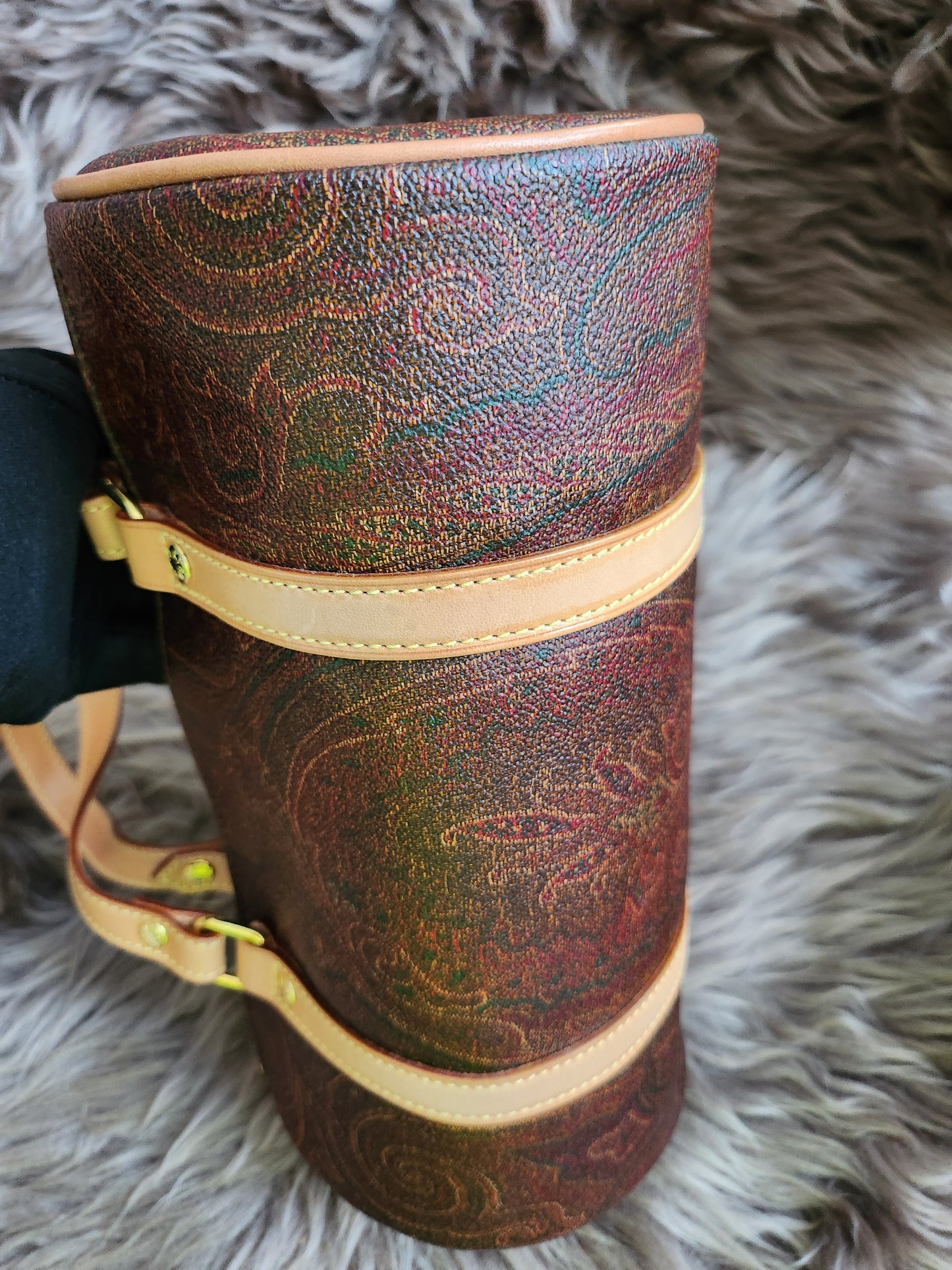 Etro Multicolor Paisley Print Coated Canvas and Leather Barrel Bag