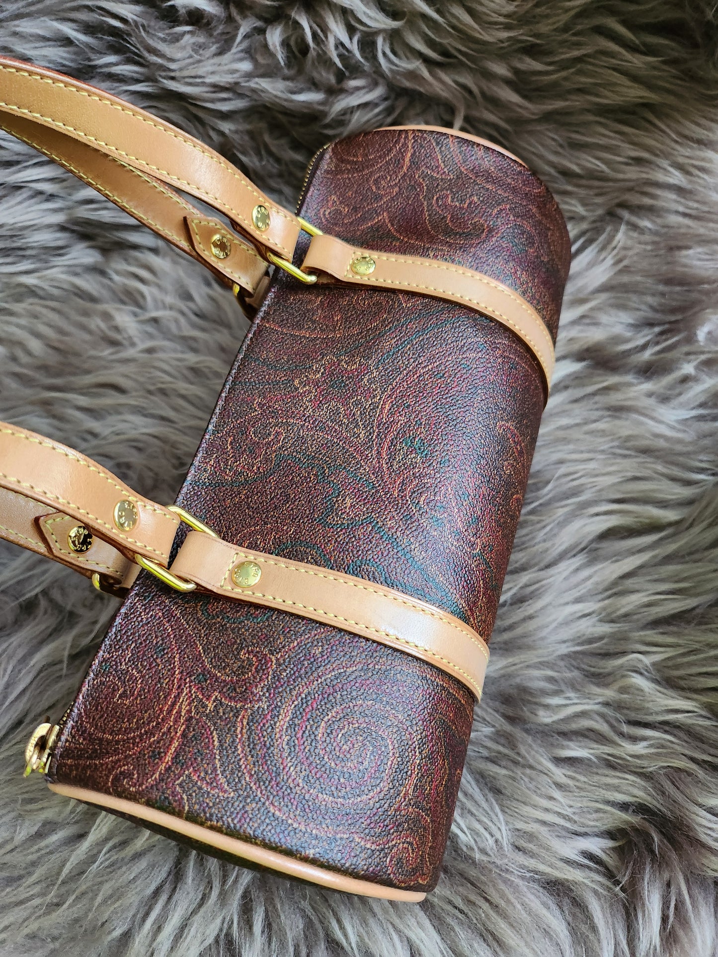 Etro Multicolor Paisley Print Coated Canvas and Leather Barrel Bag