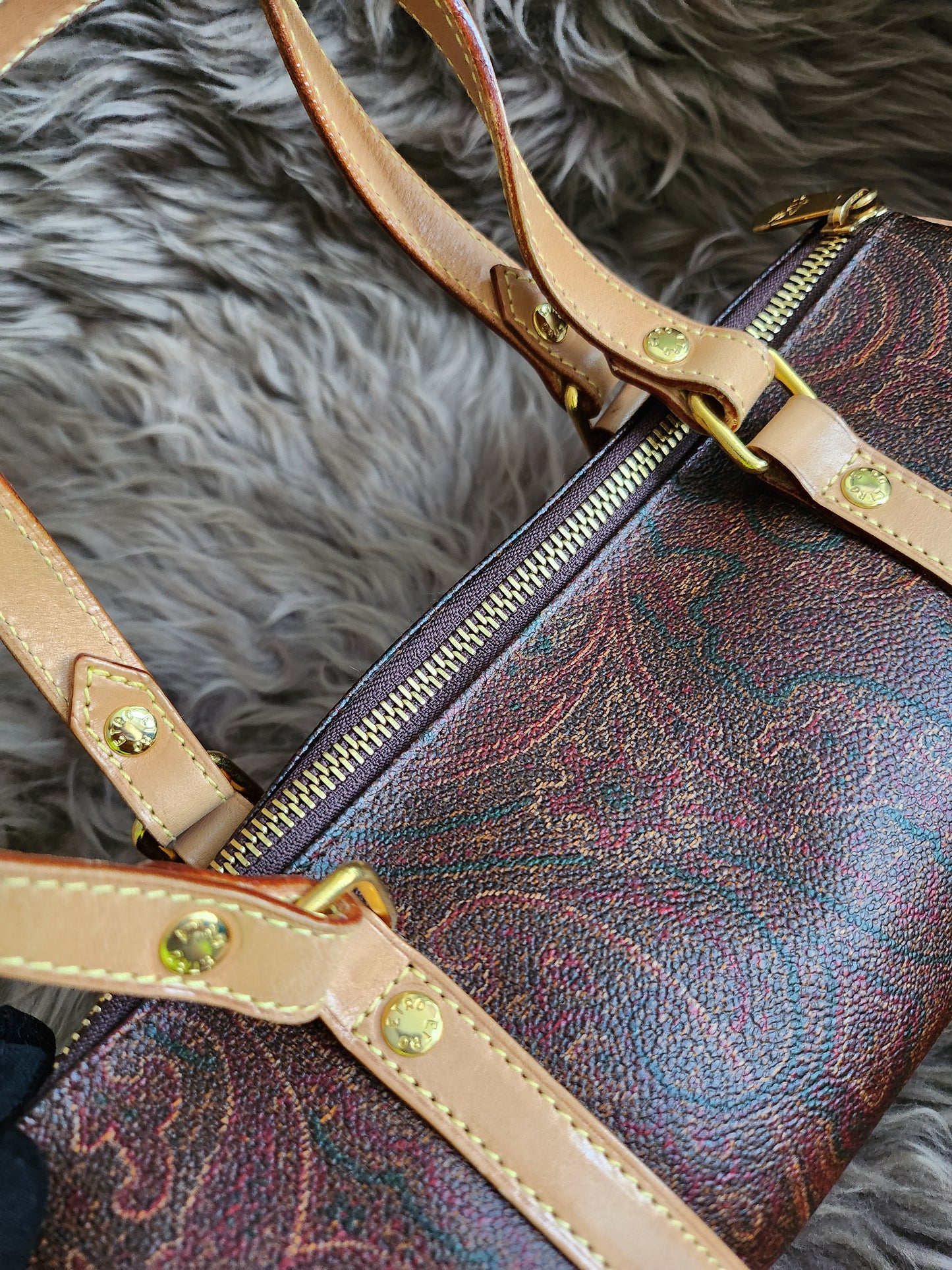 Etro Multicolor Paisley Print Coated Canvas and Leather Barrel Bag