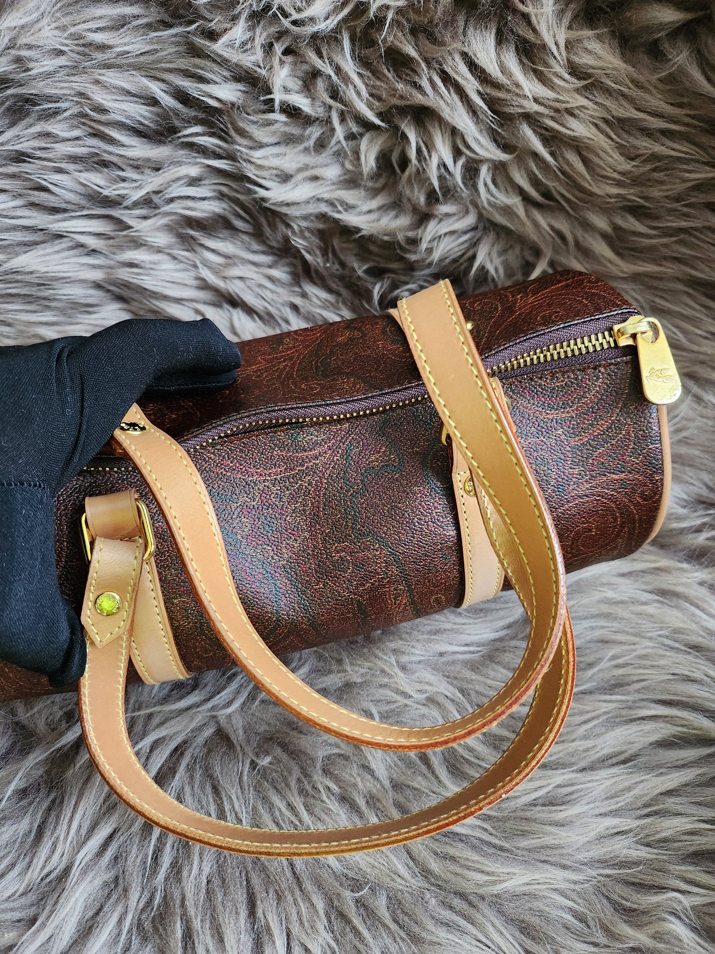 Etro Multicolor Paisley Print Coated Canvas and Leather Barrel Bag