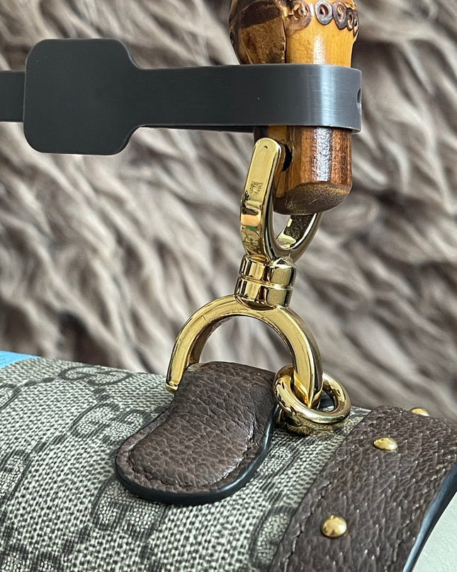 Preloved Authentic Gucci GG Supreme Canvas Leather and Python Medium Bamboo 1947 Top Handle Bag