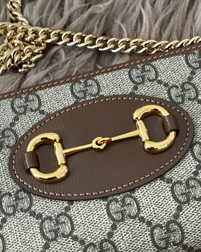 Preloved Authentic Gucci Horsebit 1955 Wallet with Chain in GG Supreme canvas