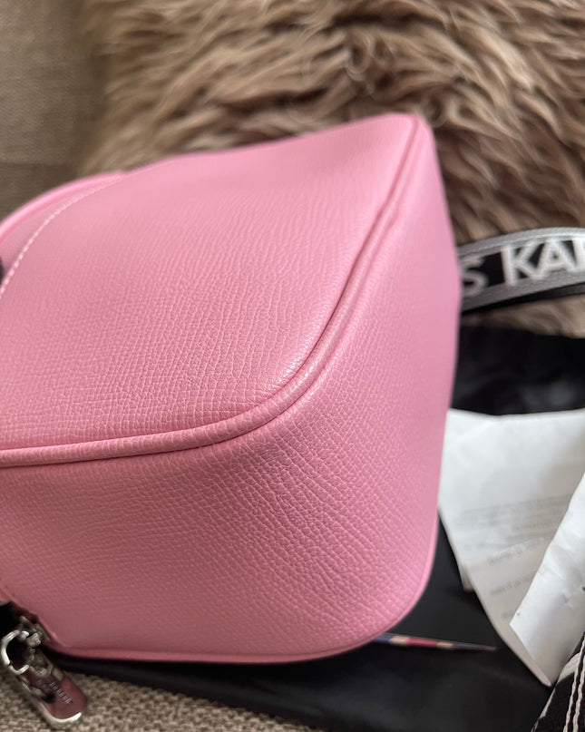 Peloved Authentic Karl Lagerfeld Paris Camera Bag – Pink Pebbled Leather, Logo Strap (Brand New)