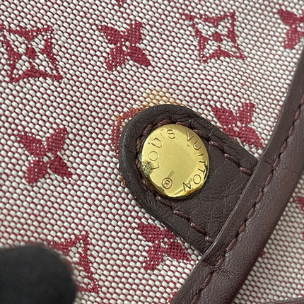 Preloved Authentic Louis Vuitton Monogram Mini Lin Marjorie shoulder bag in burgundy cloth with leather trim