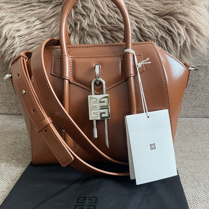 Preloved Authentic Givenchy Antigona Lock Mini — Caramel Smooth Leather