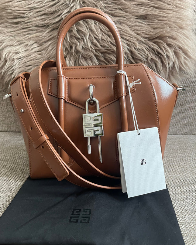 Preloved Authentic Givenchy Antigona Lock Mini — Caramel Smooth Leather