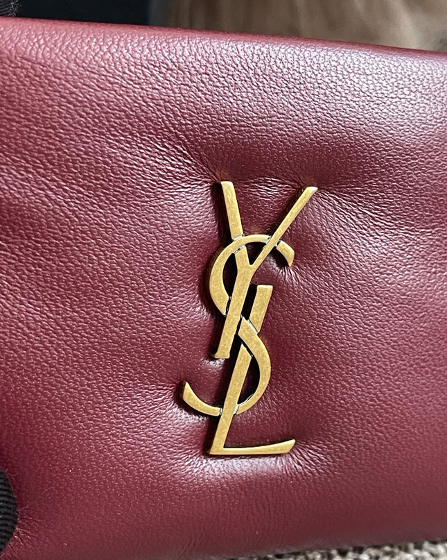 Preloved Authentic Saint Laurent Monogram Zipped Card Case — Burgundy