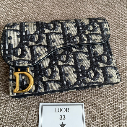 Preloved Authentic Dior Saddle Compact Wallet – Blue Oblique Jacquard