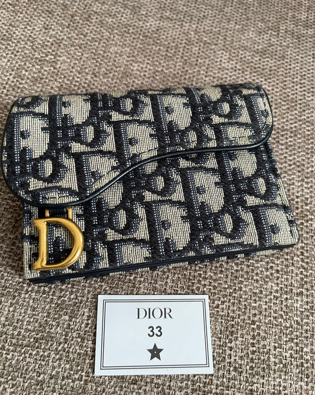 Preloved Authentic Dior Saddle Compact Wallet – Blue Oblique Jacquard