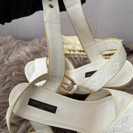Preloved Authentic Louis Vuitton White Monogram Wedge Sandals in 36.5