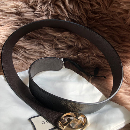 Preloved Gucci Black/Brown Leather Reversible GG Dollar Belt 90CM