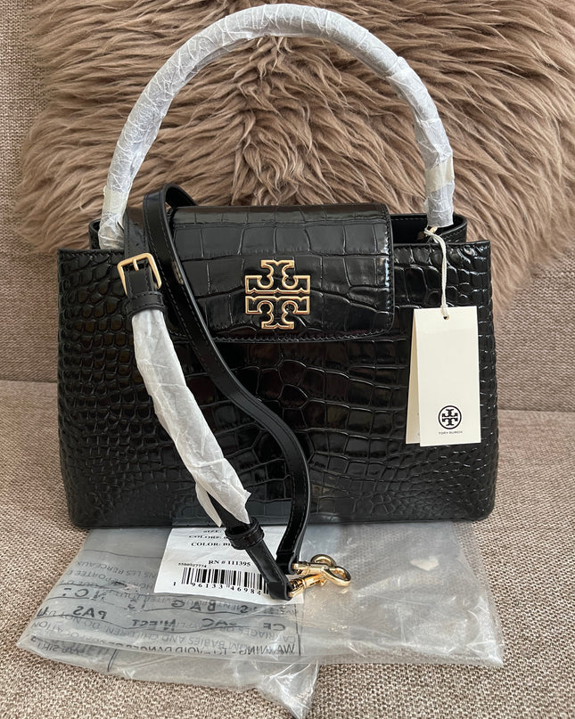 Preloved Authentic Tory Burch Britten Embossed Satchel in Black