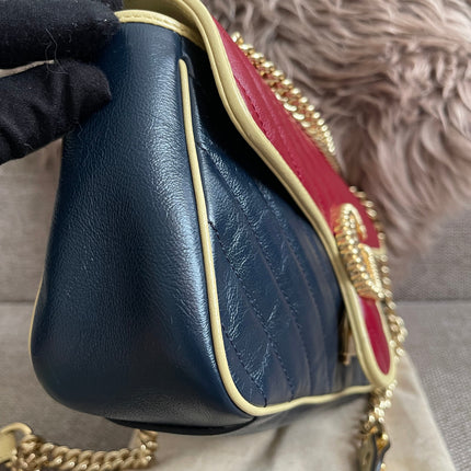 Preloved Authentic Gucci GG Marmont Small Shoulder Bag — Bicolor Red & Navy Matelassé