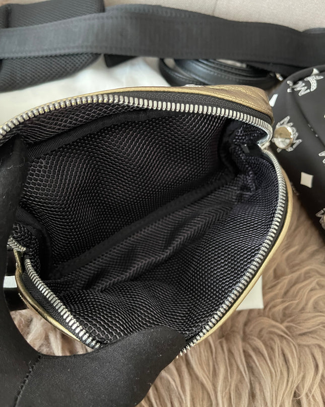 Preloved Authentic MCM Trey Mixed Media Triple-Pouch Convertible Sling