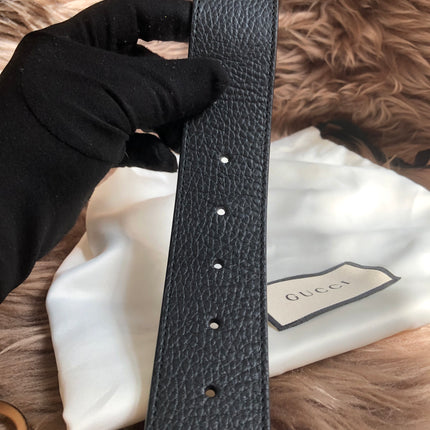 Preloved Gucci Black/Brown Leather Reversible GG Dollar Belt 90CM