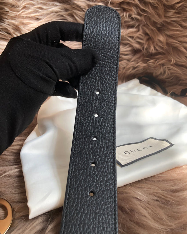 Preloved Gucci Black/Brown Leather Reversible GG Dollar Belt 90CM