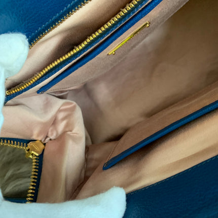 Miu Miu Two Tone Blue Madras Leather Doctor Satchel