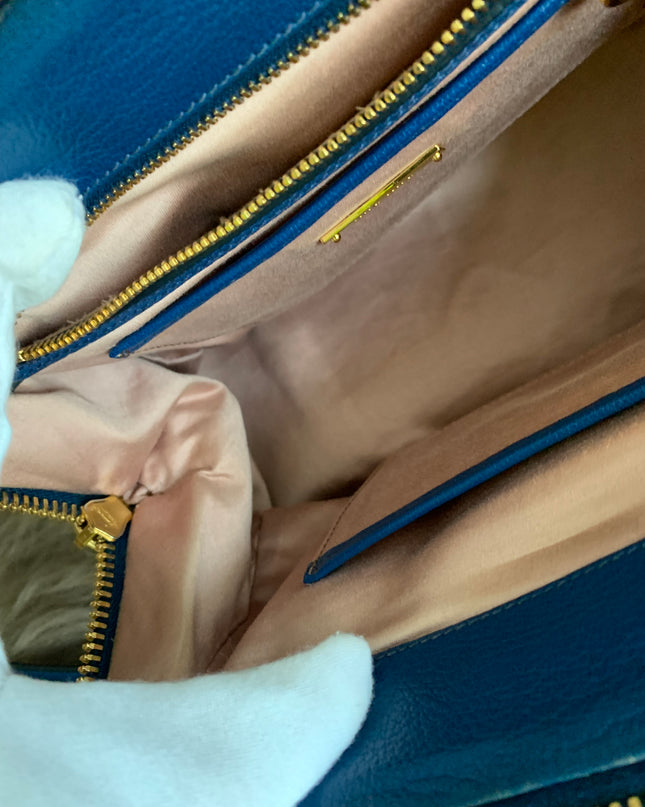 Miu Miu Two Tone Blue Madras Leather Doctor Satchel